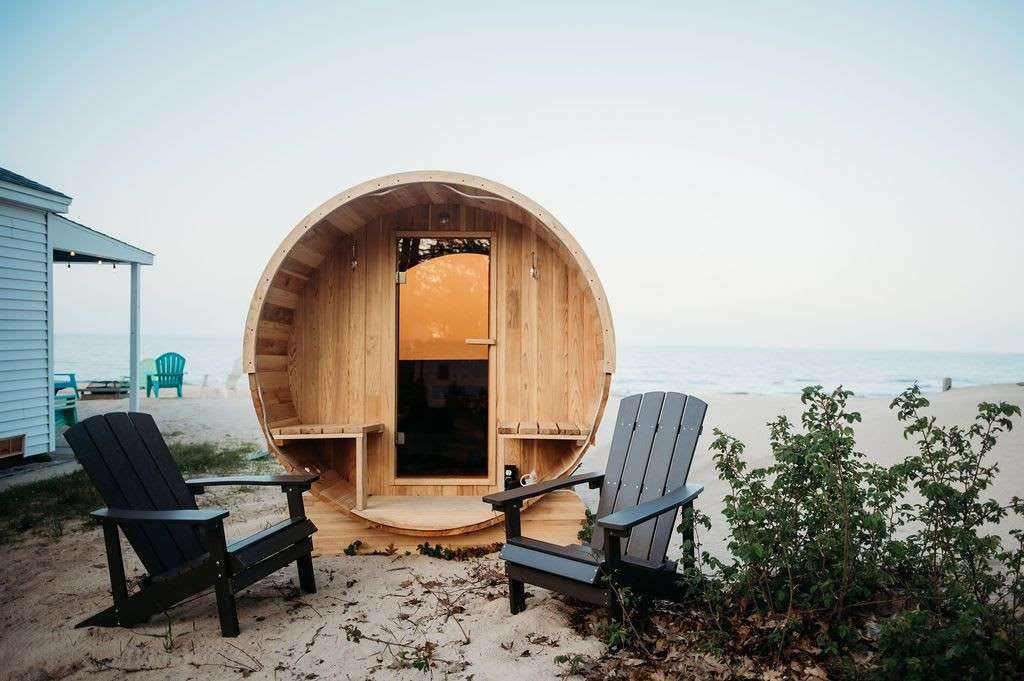 Barrel sauna on the beach