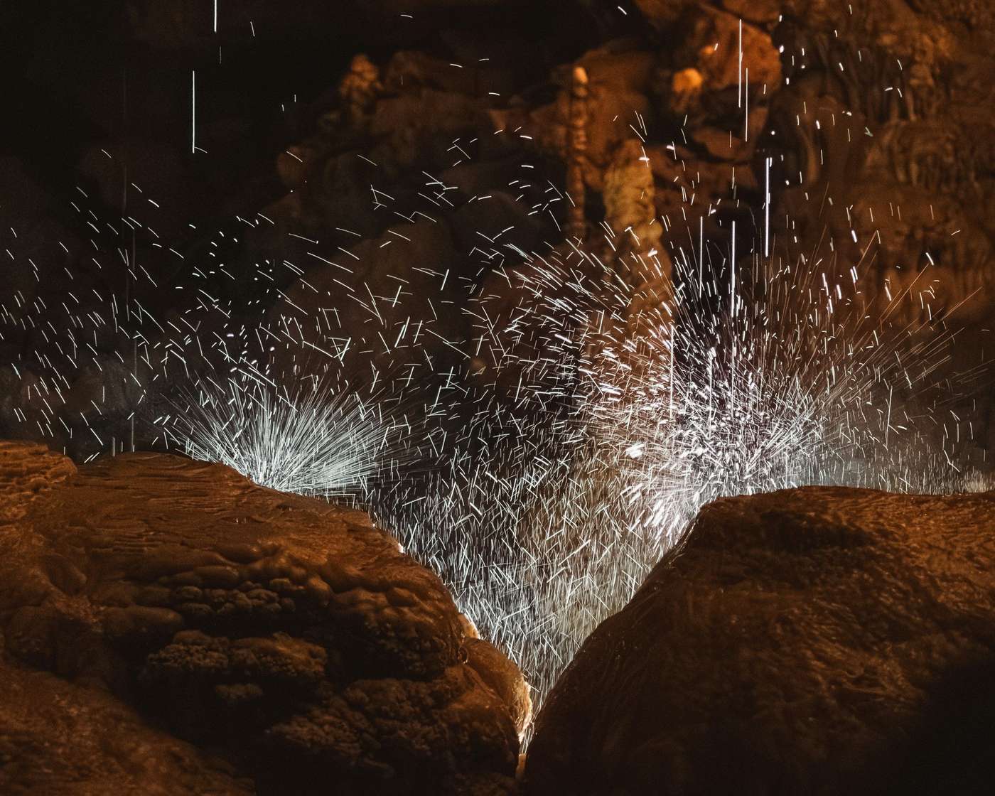 Water falling into rocks