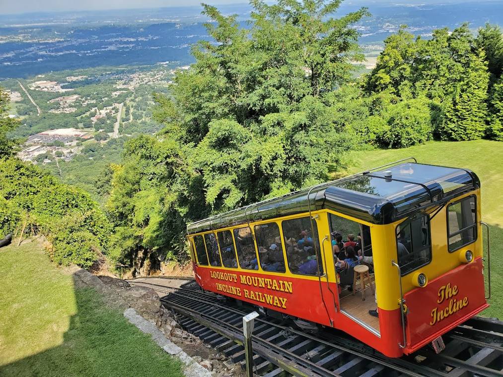 Lookout Mountain Incline Railway car climbing the grade