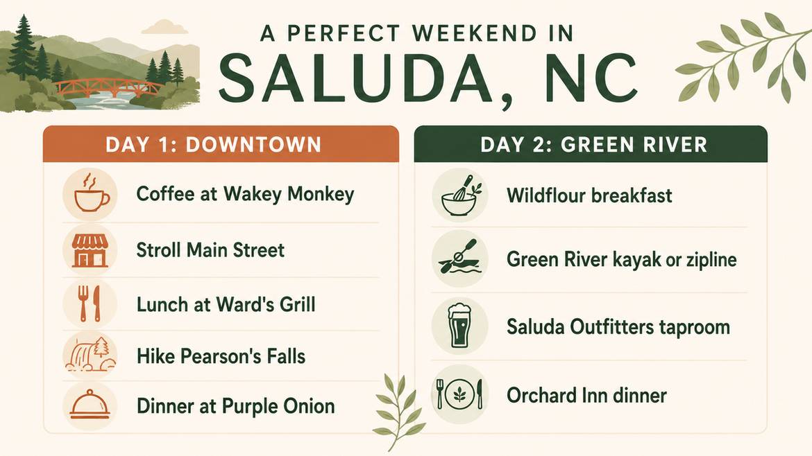 A perfect weekend in Saluda NC itinerary graphic